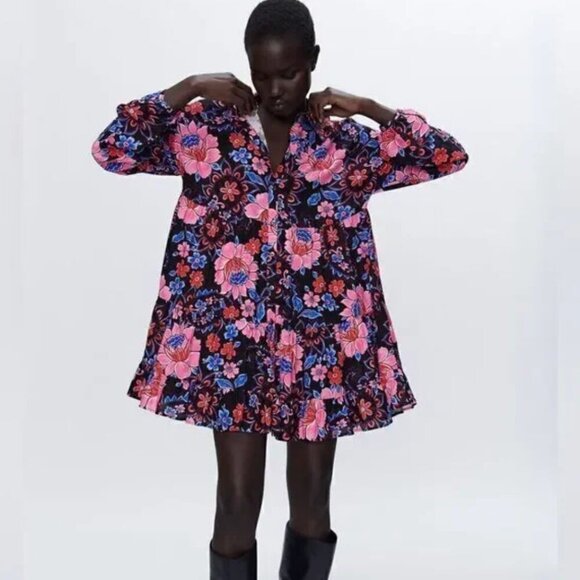 ZARA NWT FLORAL PRINT BABYDOLL DRESS - S - Picture 3 of 9